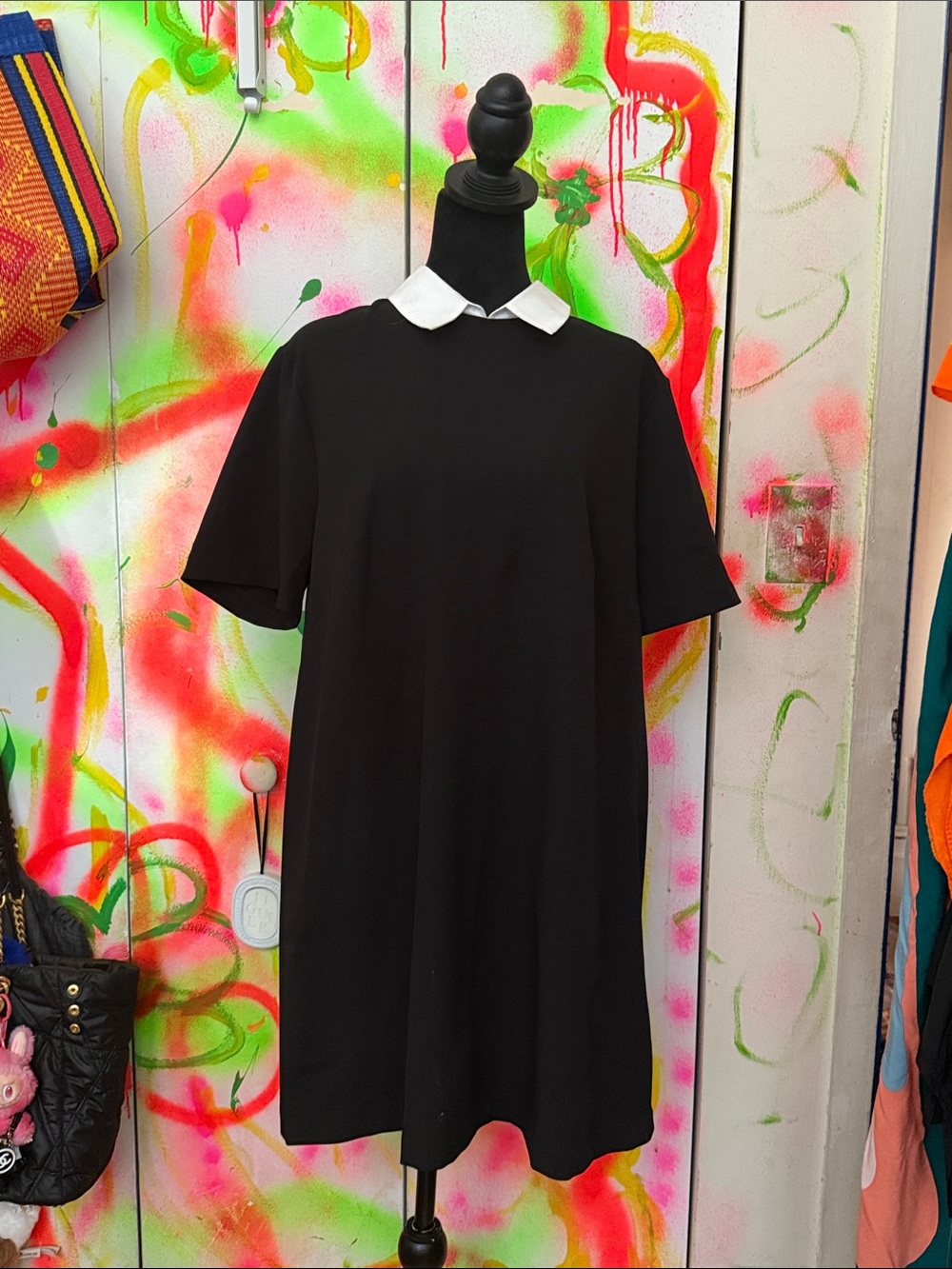 H&M Black Mini Dress with White Peter Pan Collar